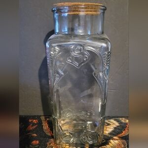 Ornate Embossed Clear Glass Apothecary Canister Cork Lid Large